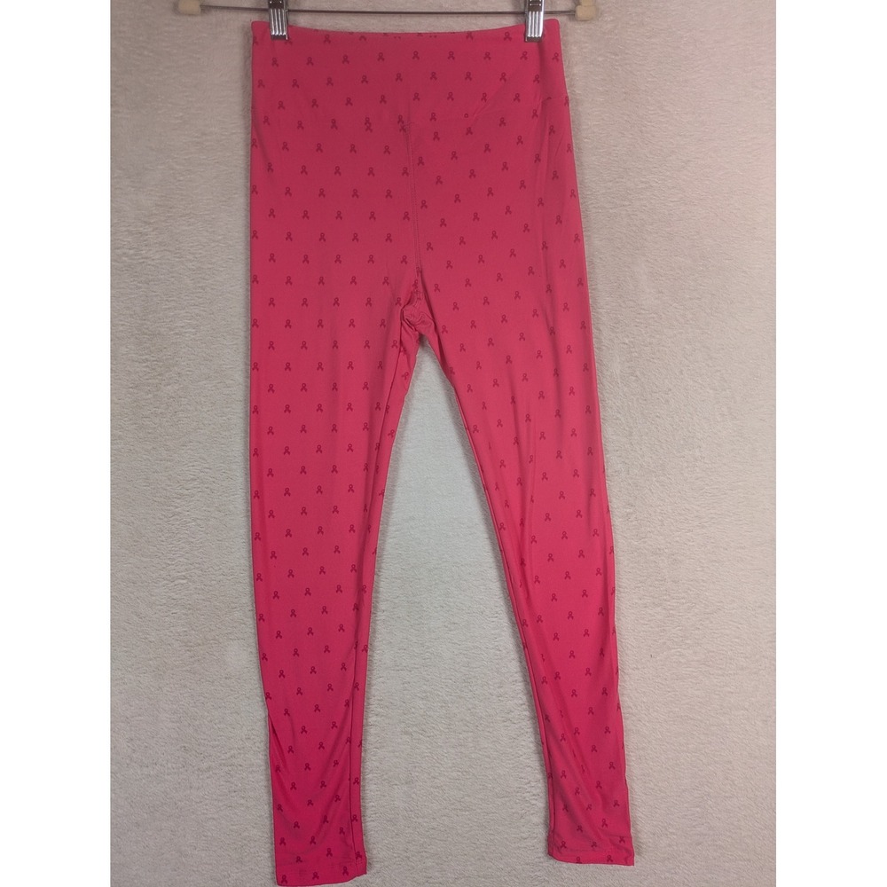 LuLaRoe Leggings Women's OS Pink Awareness Ribbon Print High Rise Stretch